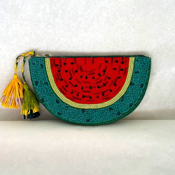 ANTHROPOLOGIE Tasseled Watermelon Beaded Clutch - Picture 3 of 11